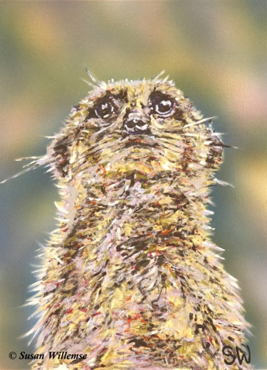 Painting titled "Meerkat Sentinel" by Susan Willemse, Original Artwork, Acrylic Mounted on Other rigid panel