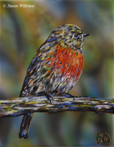 Painting titled "Red Robin" by Susan Willemse, Original Artwork, Acrylic Mounted on Wood Stretcher frame