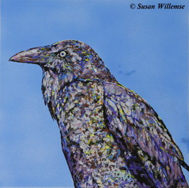 Painting titled "Crow" by Susan Willemse, Original Artwork, Acrylic Mounted on Wood Stretcher frame