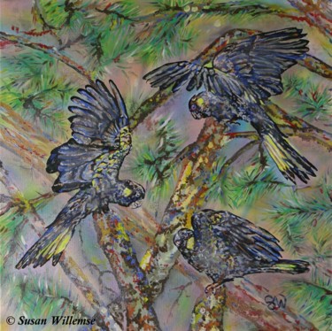 Painting titled "Yellow- tailed Blac…" by Susan Willemse, Original Artwork, Acrylic Mounted on Wood Stretcher frame