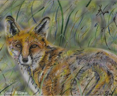 Painting titled "Fox" by Susan Willemse, Original Artwork, Acrylic Mounted on Wood Stretcher frame