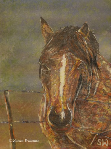 Painting titled "Horse" by Susan Willemse, Original Artwork, Acrylic Mounted on Other rigid panel