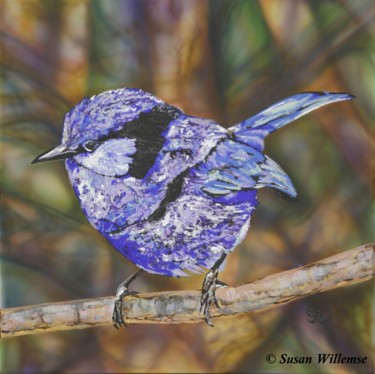 Painting titled "Splendid Fairy Wren" by Susan Willemse, Original Artwork, Acrylic Mounted on Wood Stretcher frame