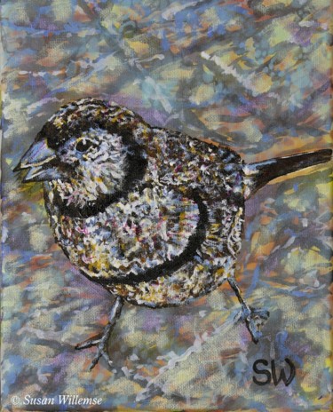 Painting titled "Double- barred Finch" by Susan Willemse, Original Artwork, Acrylic Mounted on Wood Stretcher frame