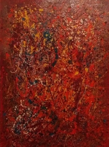 Schilderij getiteld "Взрыв на красном" door Lilian Harts, Origineel Kunstwerk, Olie