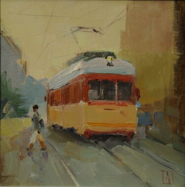 Schilderij getiteld "Tram" door Saash, Origineel Kunstwerk, Olie
