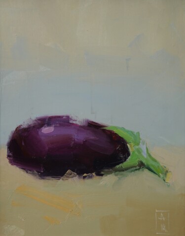 Painting titled "Eggplant" by Saash, Original Artwork, Oil Mounted on Wood Stretcher frame