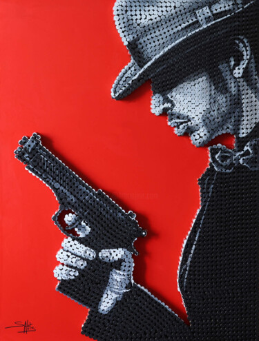 Painting titled "The gangster's gun" by Sab Arts, Original Artwork, Acrylic Mounted on Wood Stretcher frame