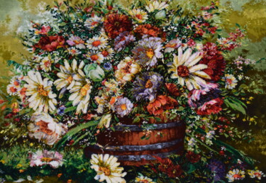 Textile Art με τίτλο "Panier de fleurs" από Fariba Ahmadi, Αυθεντικά έργα τέχνης, Ταπισερί