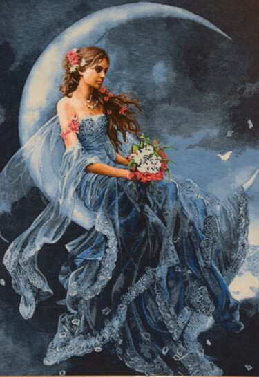 Sztuka tkaniny zatytułowany „Fille de la lune” autorstwa Fariba Ahmadi, Oryginalna praca, Gobelin