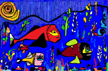 Peinture intitulée "Poisson rouge" par Sabah Kara, Œuvre d'art originale