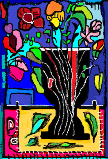 Painting titled "le vase" by Sabah Kara, Original Artwork