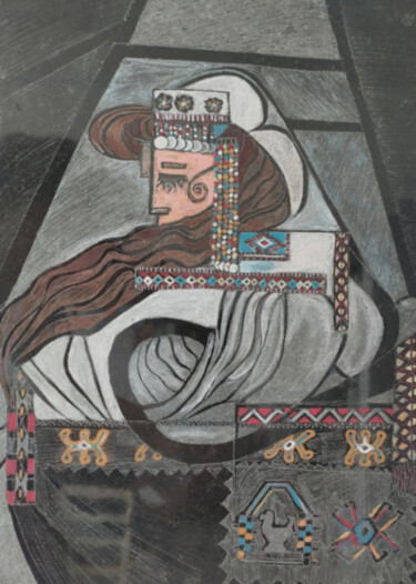 Gravures & estampes intitulée "Portrait d'une femme" par Sabajete Doda, Œuvre d'art originale, Gravure