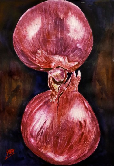 Malerei mit dem Titel "Red Onions" von Sabari Girish T, Original-Kunstwerk, Aquarell