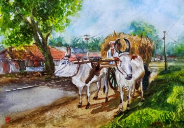 Pintura intitulada "Rural Beauty" por Sabari Girish T, Obras de arte originais, Aquarela