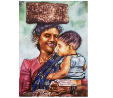 Картина под названием "Mother's Love" - Sabari Girish T, Подлинное произведение искусства, Акварель