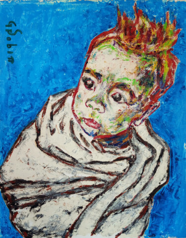 Painting titled "Baby 1" by Sabin, Original Artwork, Acrylic Mounted on Cardboard
