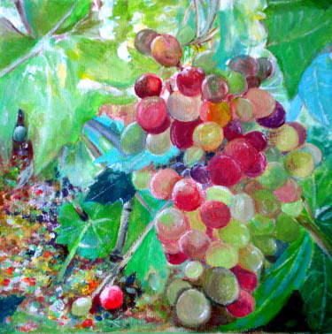 Painting titled "Grapes - One of The…" by Sabina Faynberg, Original Artwork, Acrylic Mounted on Wood Panel
