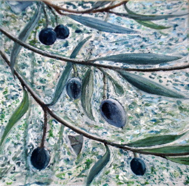 Картина под названием "Olives - One of The…" - Sabina Faynberg, Подлинное произведение искусства, Акрил Установлен на Деревя…