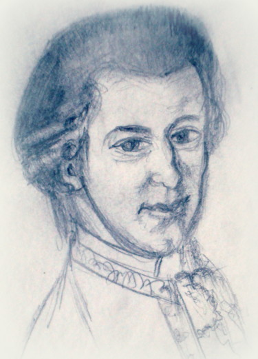 Drawing titled "Mozart" by Sabina Faynberg, Original Artwork, Pencil
