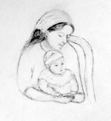 Rysunek zatytułowany „Motherhood” autorstwa Sabina Faynberg, Oryginalna praca, Ołówek