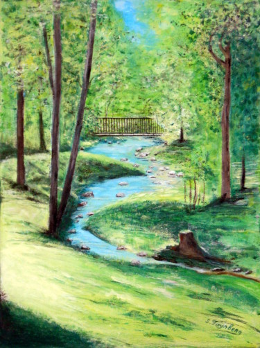 Painting titled "A Little Brook in t…" by Sabina Faynberg, Original Artwork, Acrylic