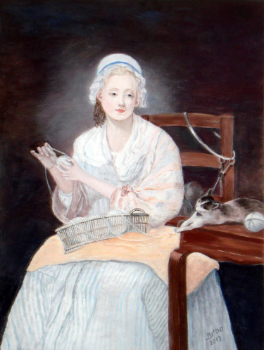 Malerei mit dem Titel "The Wool Winder" von Sabina Faynberg, Original-Kunstwerk, Acryl