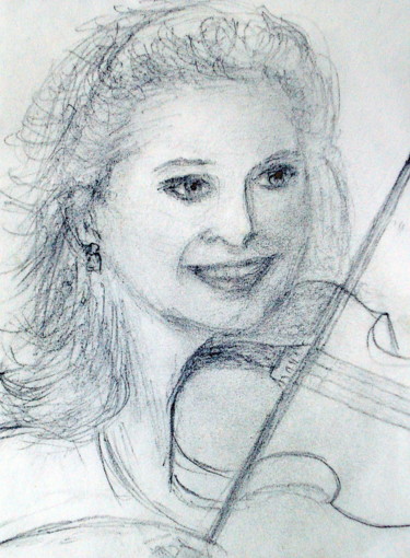 Drawing titled "The Joy of Music" by Sabina Faynberg, Original Artwork, Pencil Mounted on Cardboard