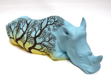 Scultura intitolato "Rhinocéros - Vue Du…" da Sabina Pelc, Opera d'arte originale, Ceramica