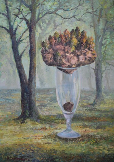 Malarstwo zatytułowany „Las jesienią 70x50…” autorstwa Sabina Salamon Konieczny, Oryginalna praca, Olej