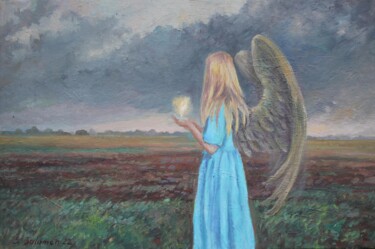 Malarstwo zatytułowany „Anioł opiekun” autorstwa Sabina Salamon Konieczny, Oryginalna praca, Olej