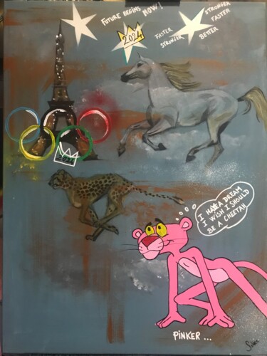 Painting titled "Jeux Olympiques 2024" by Sabine Chapron, Original Artwork, Acrylic Mounted on Wood Stretcher frame