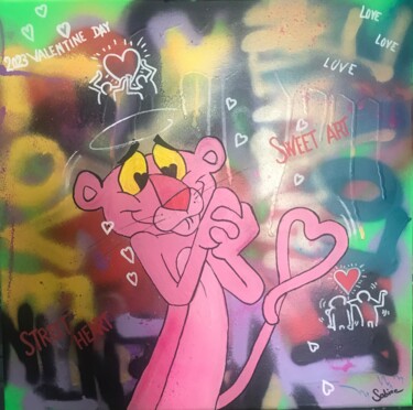 Painting titled "Happy Valentines Day" by Sabine Chapron, Original Artwork, Acrylic Mounted on Wood Stretcher frame
