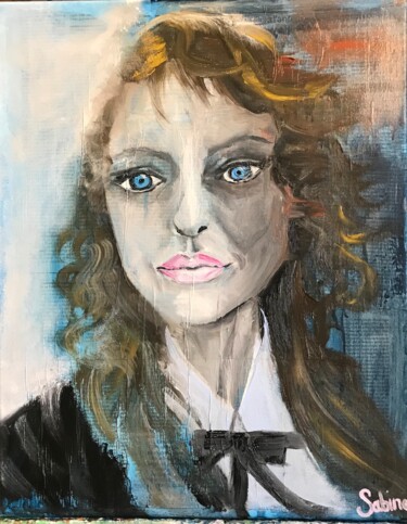 Painting titled "Autoportrait" by Sabine Chapron, Original Artwork, Oil Mounted on Wood Stretcher frame