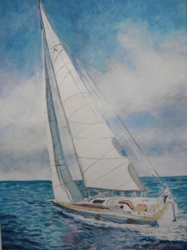 Картина под названием "sail-2.jpg" - Sabine Dumont De Lalande, Подлинное произведение искусства, Акварель
