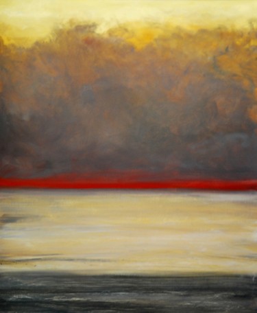 Painting titled "Coucher de soleil à…" by Sabine Dutilh, Original Artwork, Oil