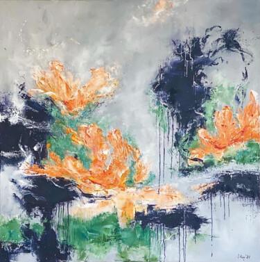 Malarstwo zatytułowany „Orange Garden” autorstwa Sabine Kay, Oryginalna praca, Olej Zamontowany na Drewniana rama noszy
