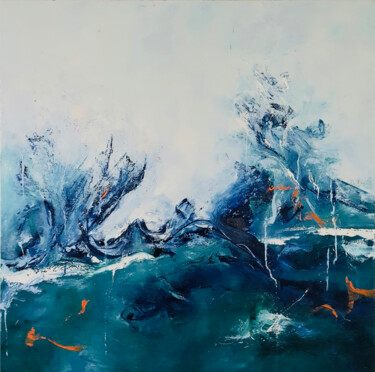 Painting titled "Waves I" by Sabine Kay, Original Artwork, Oil Mounted on Wood Stretcher frame
