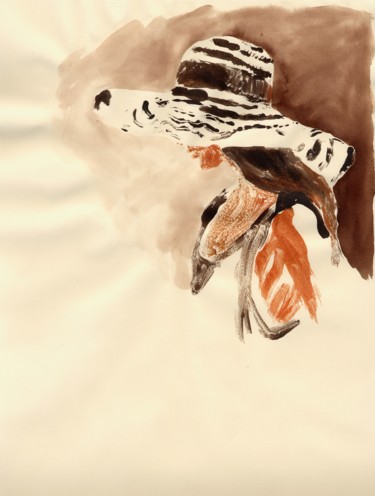 Incisioni, stampe intitolato "Femme au chapeau ra…" da Sabine Maggiani, Opera d'arte originale, Monotipo