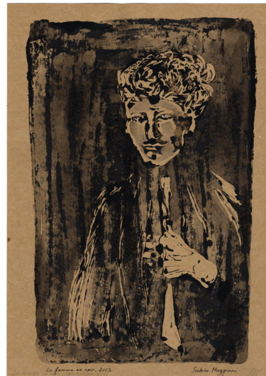 Printmaking titled "La femme en noir" by Sabine Maggiani, Original Artwork, Monotype