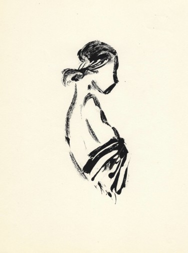 Printmaking titled "Profil féminin" by Sabine Maggiani, Original Artwork, Monotype