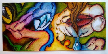 Dessin intitulée "Blue sad girl" par Sabine Raymond, Œuvre d'art originale, Crayon