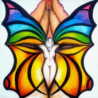 Drawing titled "Butterfly" by Sabine Raymond, Original Artwork, Pencil