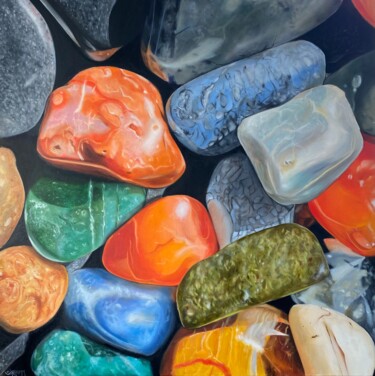 Картина под названием "Stones I" - Sabine Schramm, Подлинное произведение искусства, Масло Установлен на Деревянная рама для…