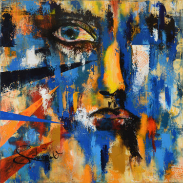 Painting titled "The Man" by Sabine Vandermouten (Sabine.V), Original Artwork, Acrylic Mounted on Wood Stretcher frame