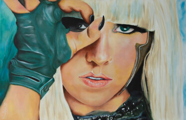 Painting titled "Lady Gaga" by Sabine Vandermouten (Sabine.V), Original Artwork, Acrylic Mounted on Wood Stretcher frame