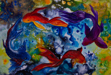 Malerei mit dem Titel "La ronde des poisso…" von Sabine Vandermouten (Sabine.V), Original-Kunstwerk, Acryl Auf Keilrahmen au…
