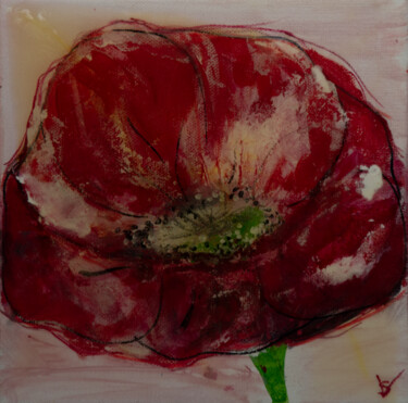 Painting titled "Fleur de pavot" by Sabine Vandermouten (Sabine.V), Original Artwork, Acrylic