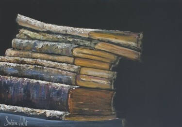 Schilderij getiteld "Vieux livres" door Sabine Veillet, Origineel Kunstwerk, Acryl Gemonteerd op Frame voor houten brancard