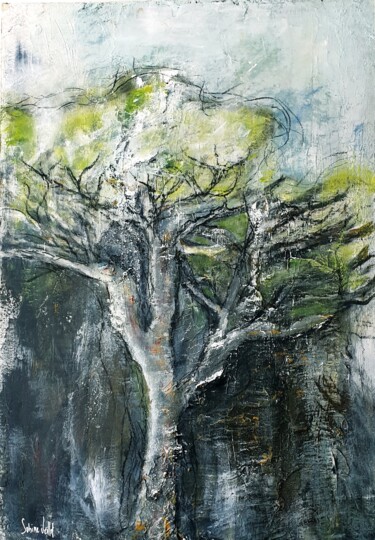 Painting titled "L'arbre" by Sabine Veillet, Original Artwork, Acrylic Mounted on Wood Stretcher frame